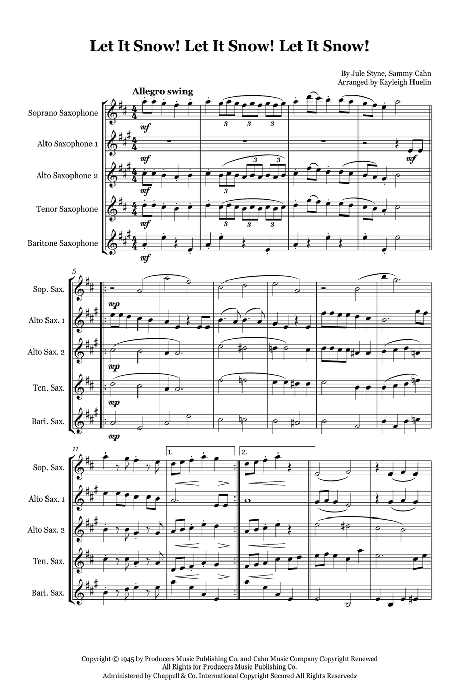 Let It Snow! Let It Snow! Let It Snow! Saxophone Quintet scores gallery preview page 1