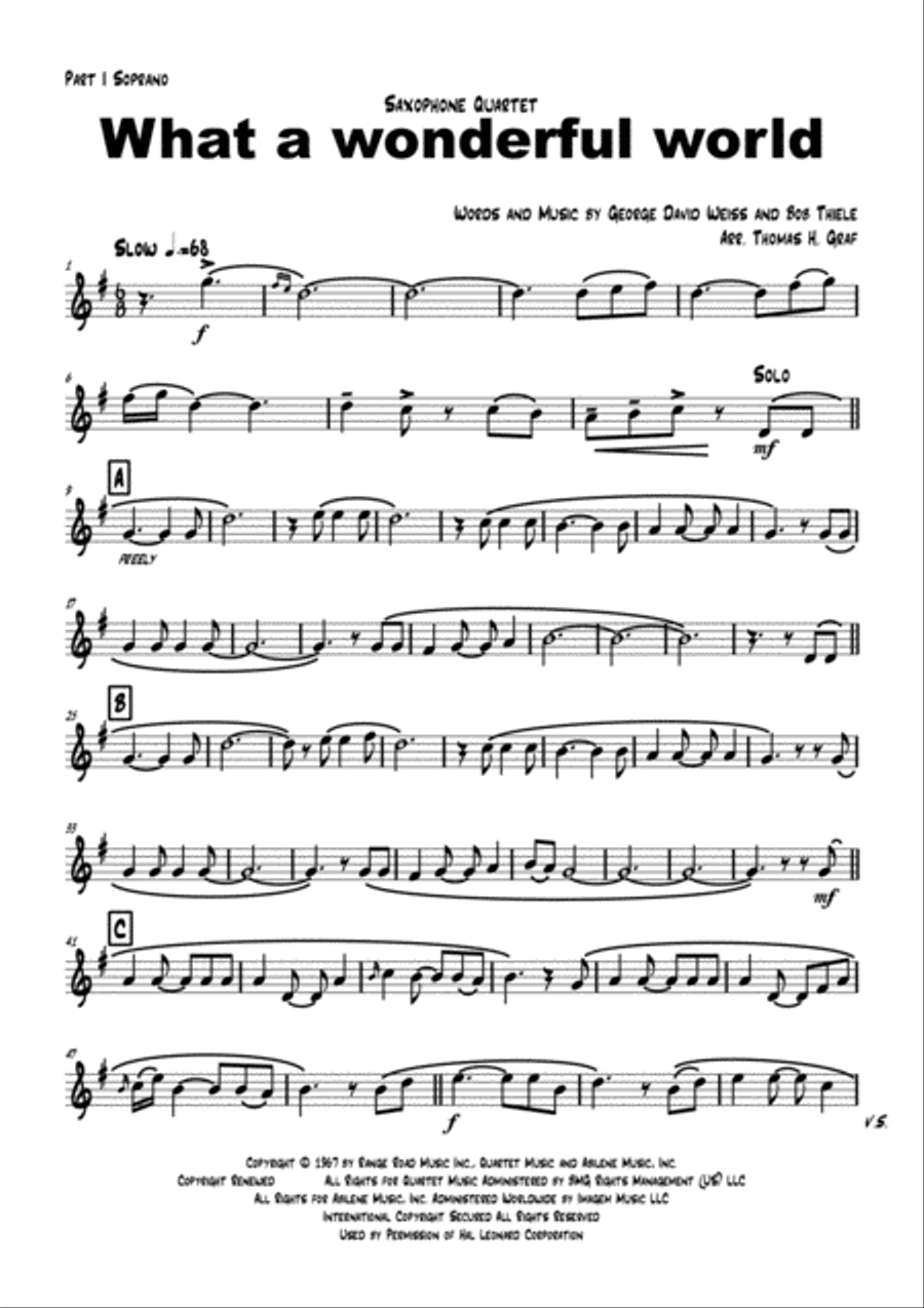 What A Wonderful World Saxophone Quartet scores gallery preview page 4