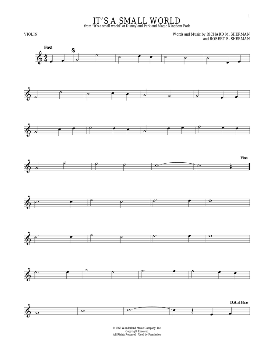 It's A Small World Violin Solo scores gallery preview page 1
