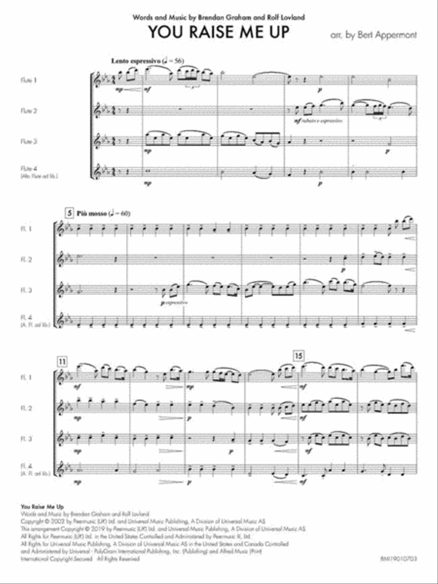 You Raise Me Up Flute Quartet scores gallery preview page 3