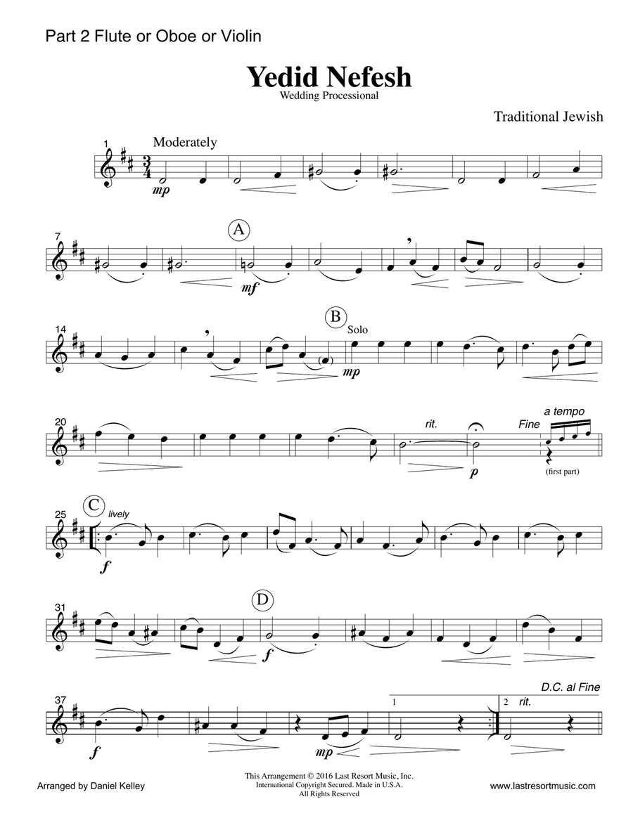 Yedid Nefesh String Quartet (3 Violins & Cello) or Piano Quintet Large Ensemble scores gallery preview page 5