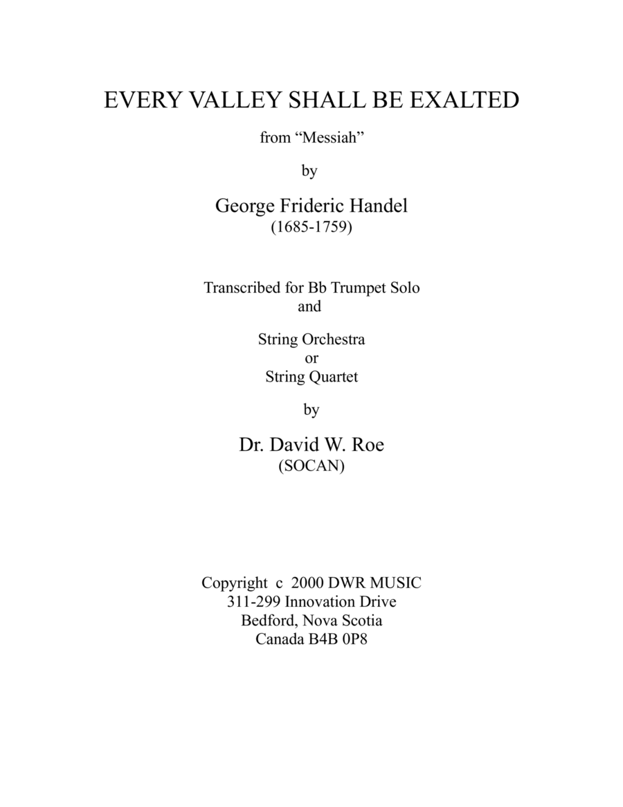 Every Valley Shall Be Exalted (George Frideric Handel (1685-1759) for Bb Trumpet Solo String Orchestra scores gallery preview page 1