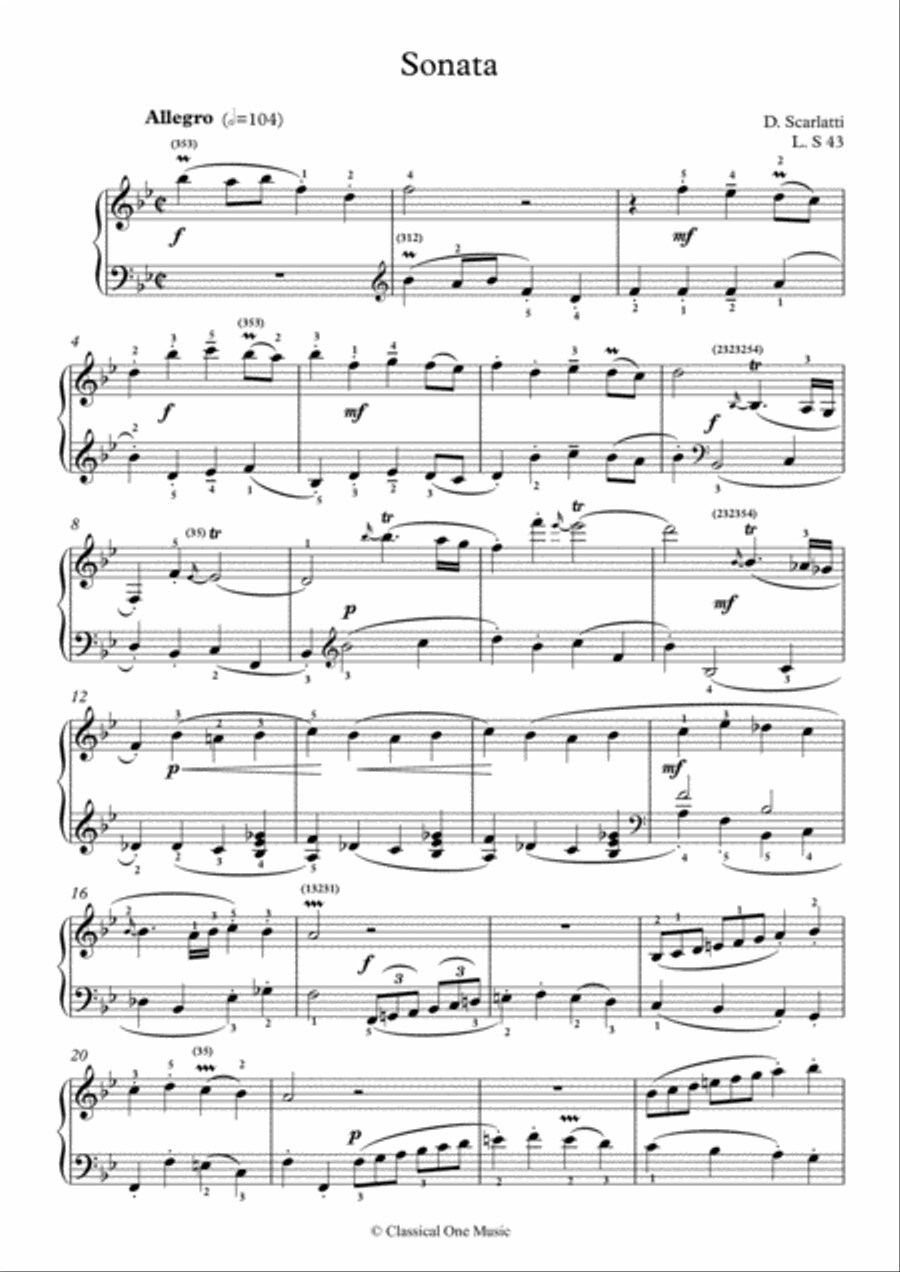 Scarlatti-Sonata in B-Major L.S43 K.410(piano) Piano Solo scores gallery preview page 2