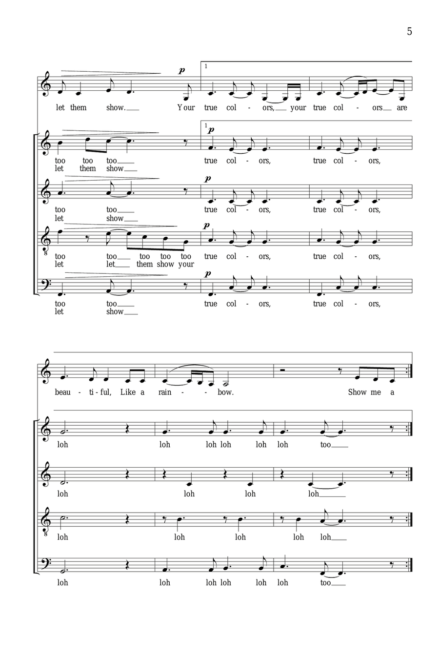 True Colors (arr. Deke Sharon) 4-Part scores gallery preview page 4