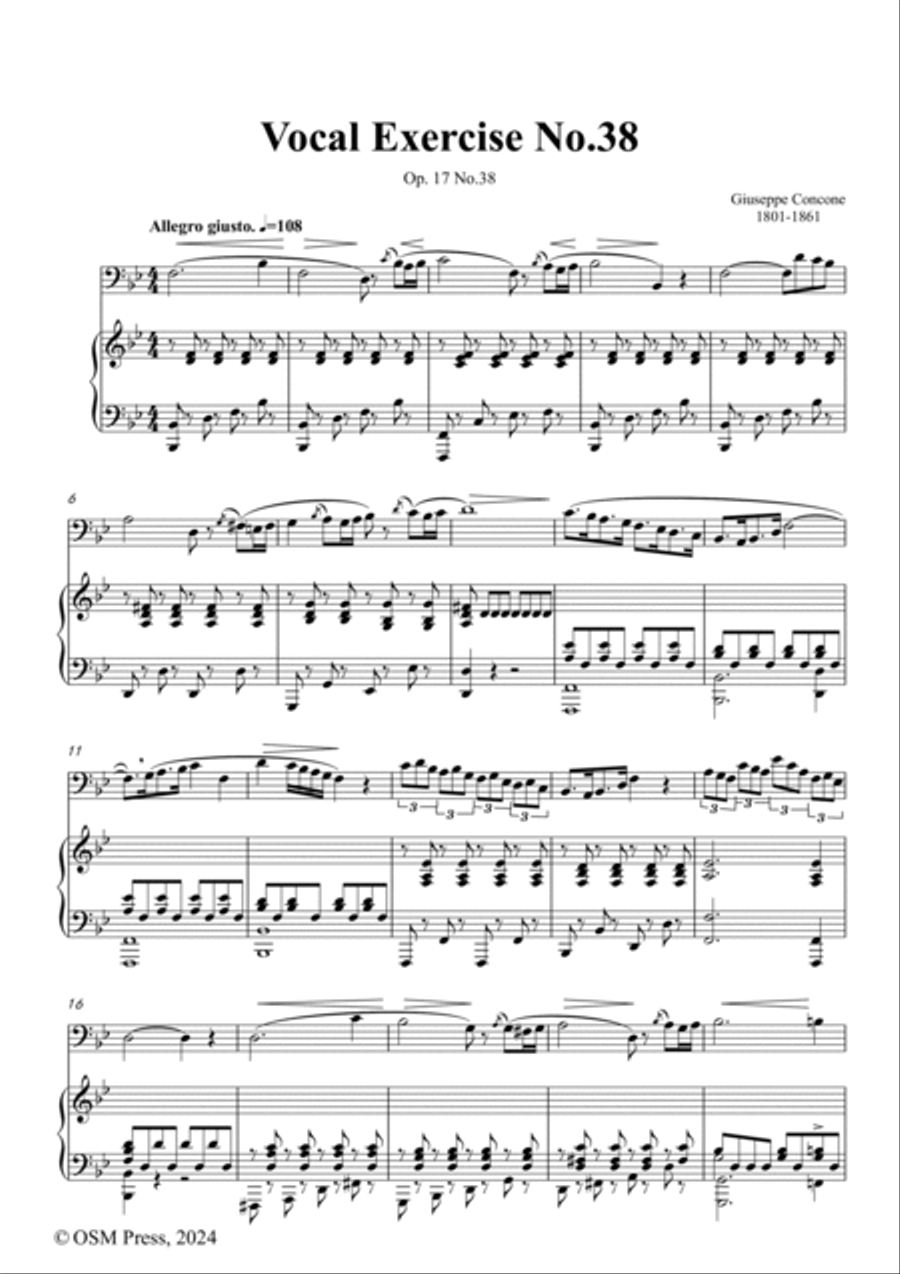 G. Concone-Vocal Exercise No.38,for Contralto(or Bass) and Piano Piano scores gallery preview page 2