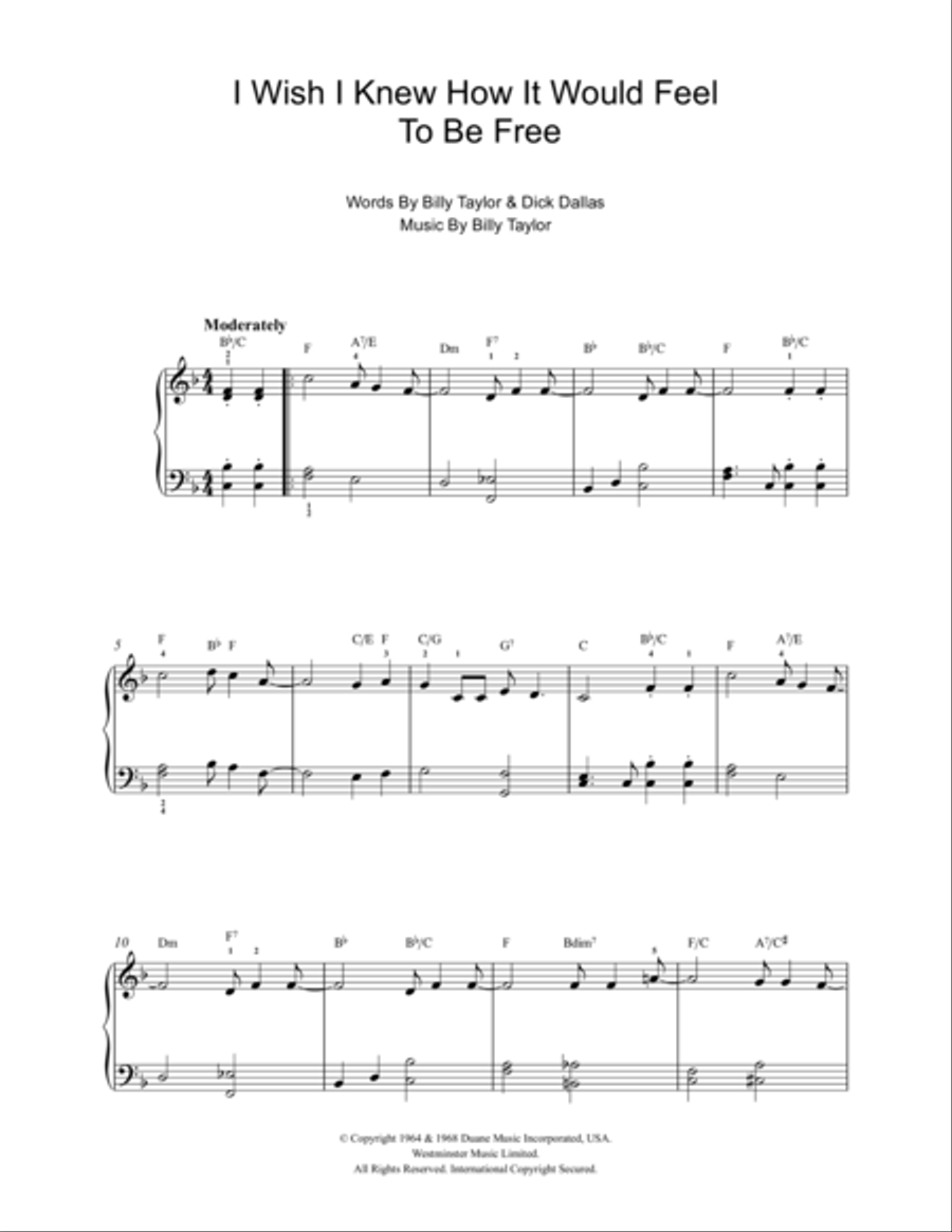 I Wish I Knew How It Would Feel To Be Free Voice scores gallery preview page 1