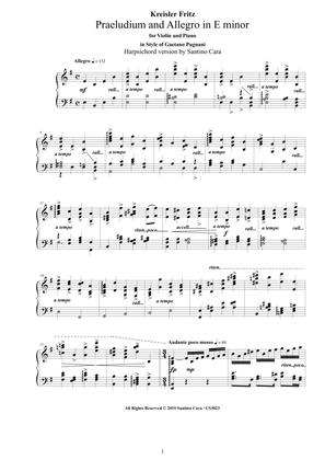 Book cover for Kreisler-Pugnani - Praeludium and Allegro - Harpsichord version