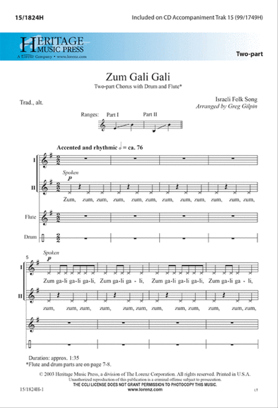Zum Gali Gali 2-Part scores gallery preview page 1