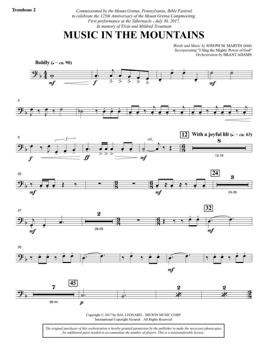Music in the Mountains - Trombone 2 Choir scores gallery preview page 1