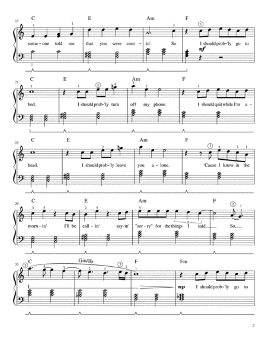 I Should Probably Go To Bed Easy Piano scores gallery preview page 2