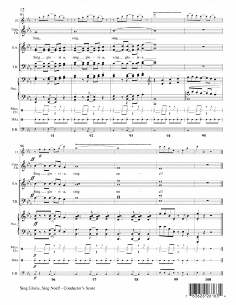 Sing Gloria, Sing Noel!-Raney-Conductor's Score, Flute, & Percussion-Digital Ver Unison Choir scores gallery preview page 12