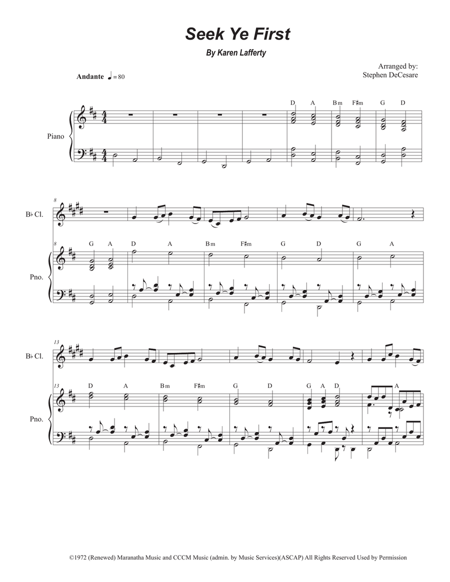 Seek Ye First B-Flat Clarinet scores gallery preview page 1