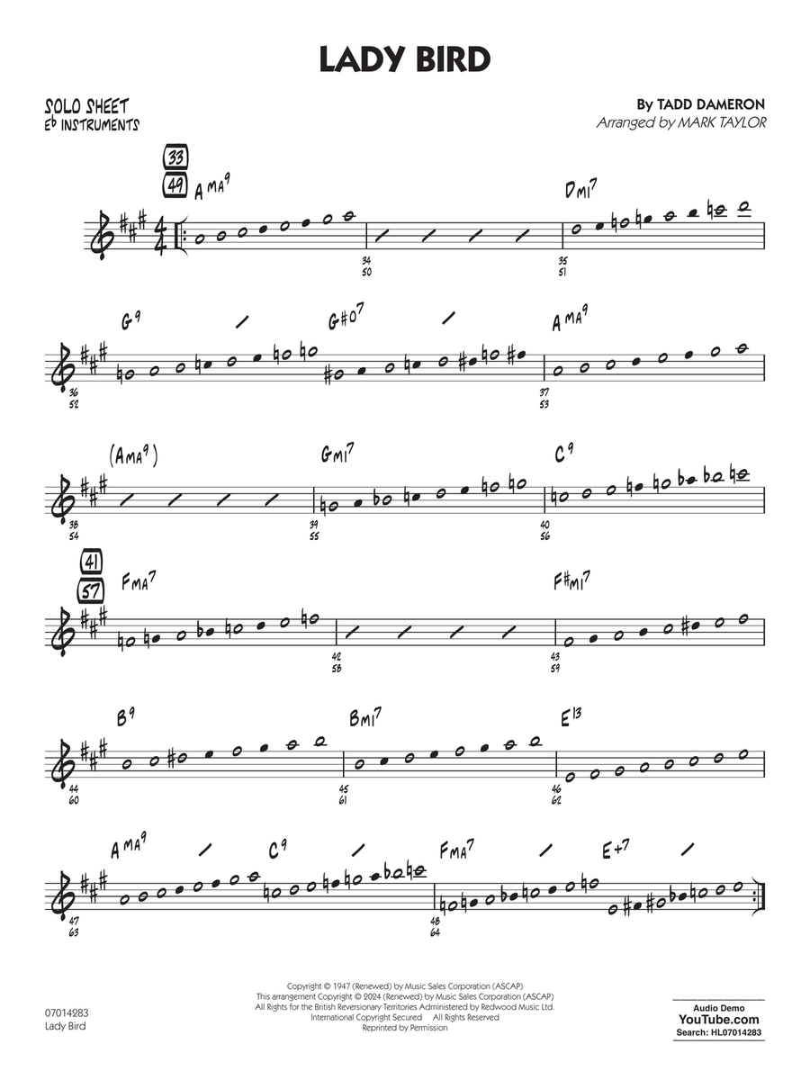 Lady Bird (arr. Mark Taylor) - Eb Solo Sheet