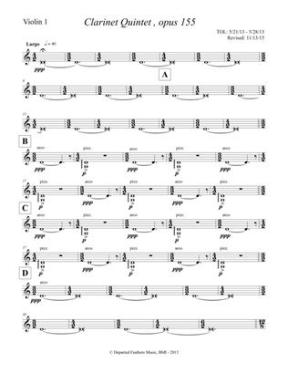 Clarinet Quintet, opus 155 (2013) violin 1 part
