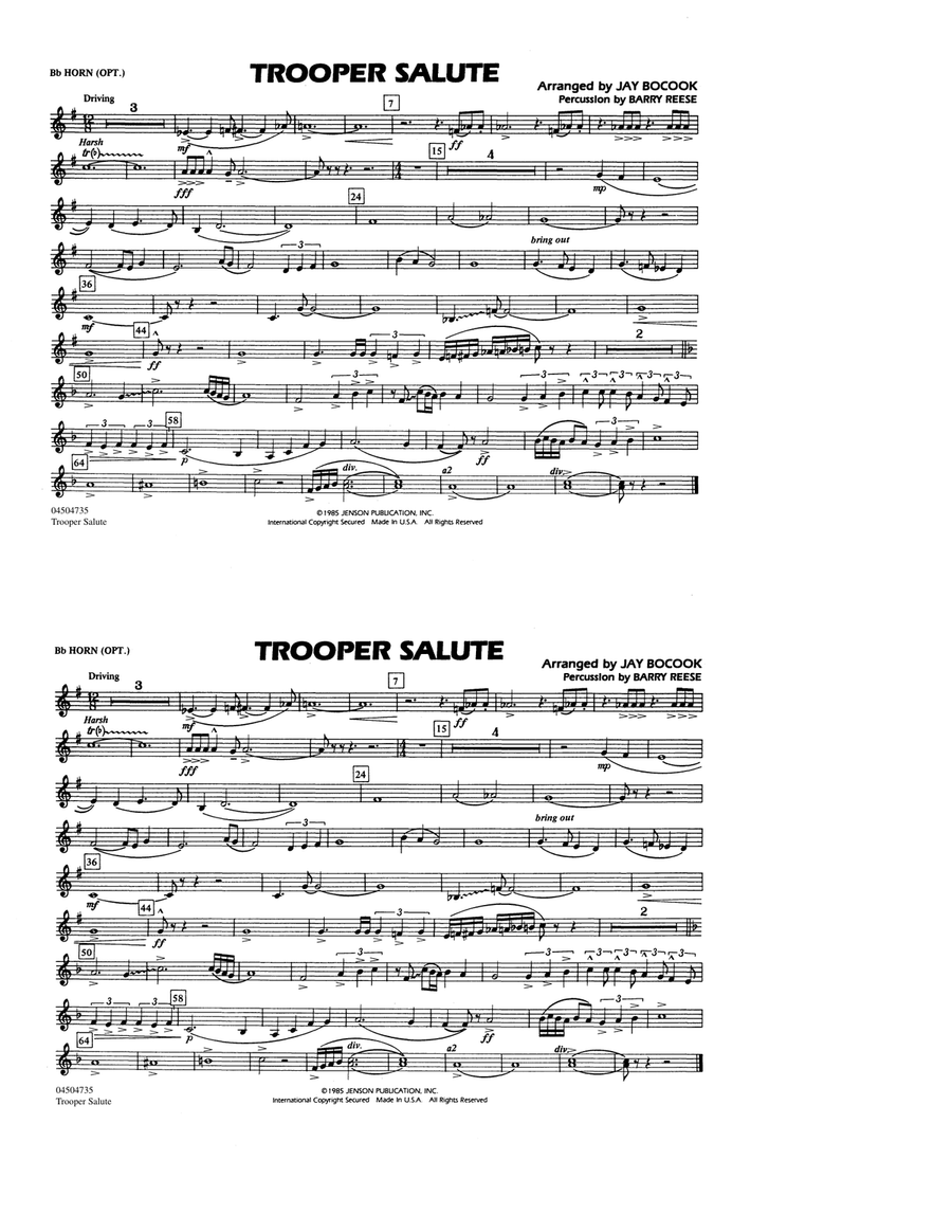 Trooper Salute - Bb Horn/Flugelhorn Marching Band scores gallery preview page 1