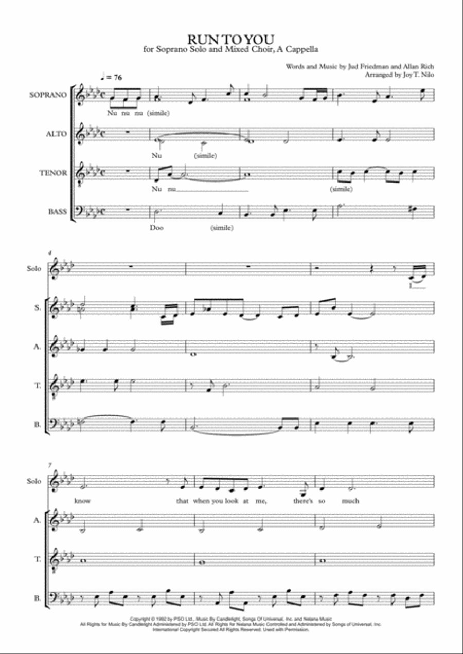 Run To You 4-Part scores gallery preview page 1