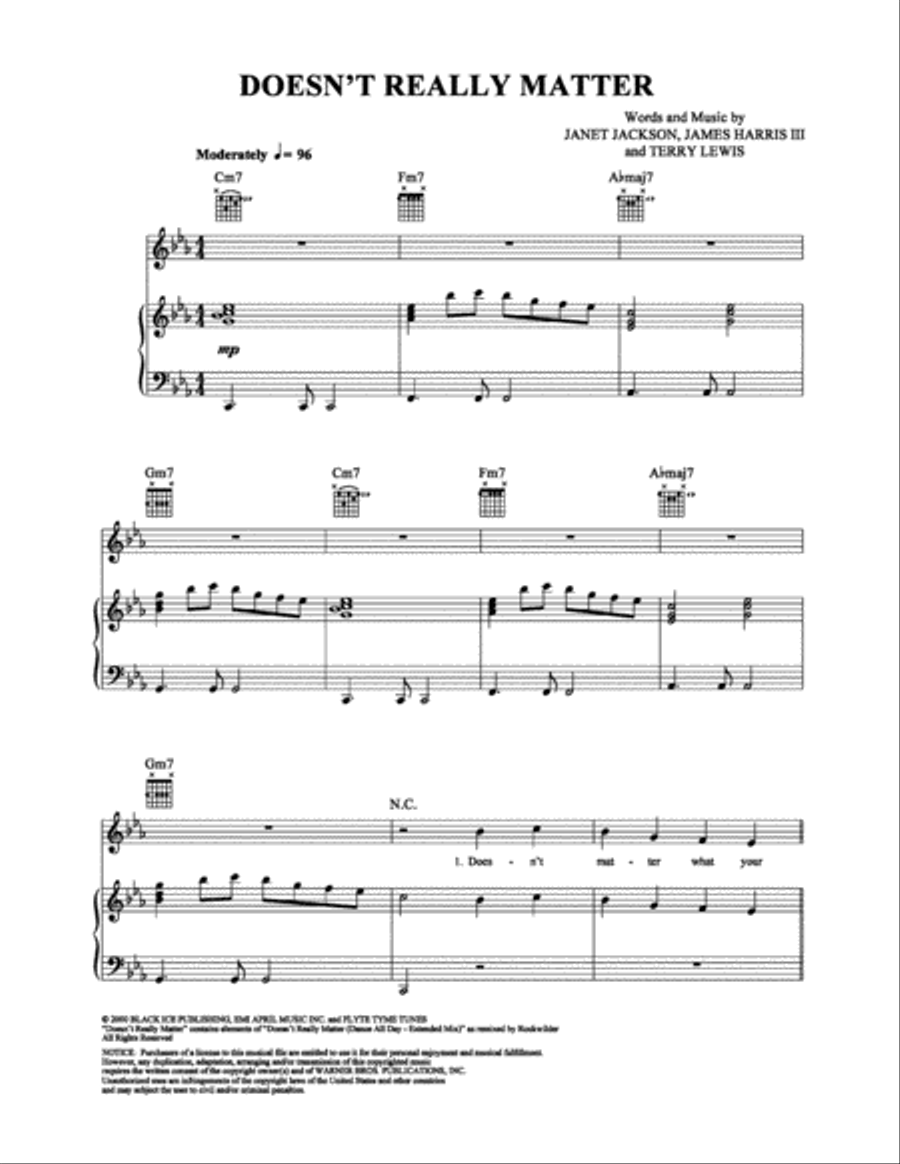 Doesn't Really Matter Piano, Vocal, Guitar scores gallery preview page 1