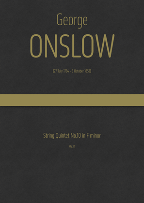 Book cover for Onslow - String Quintet No.10 in F minor, Op.32