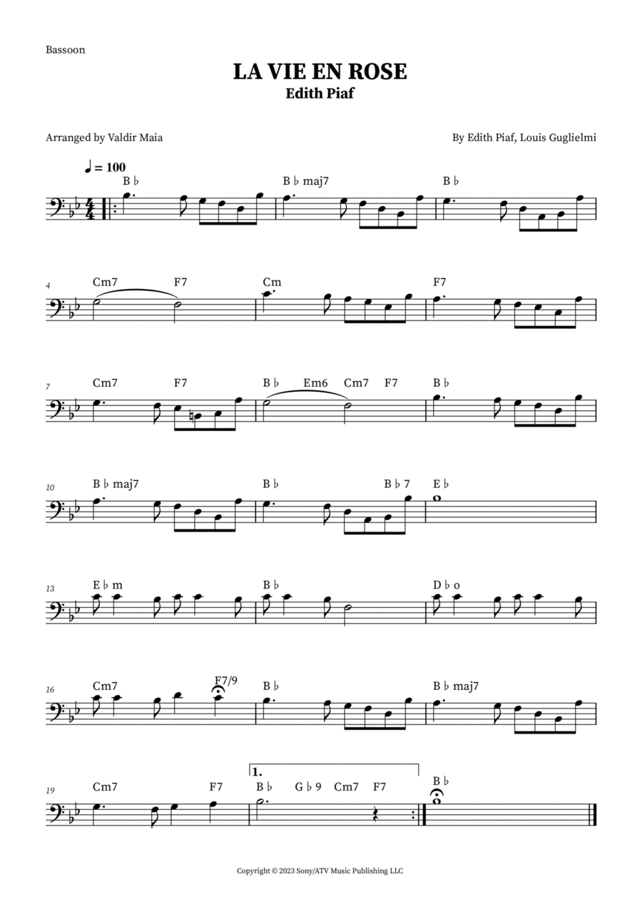 La Vie En Rose Bassoon Solo scores gallery preview page 1
