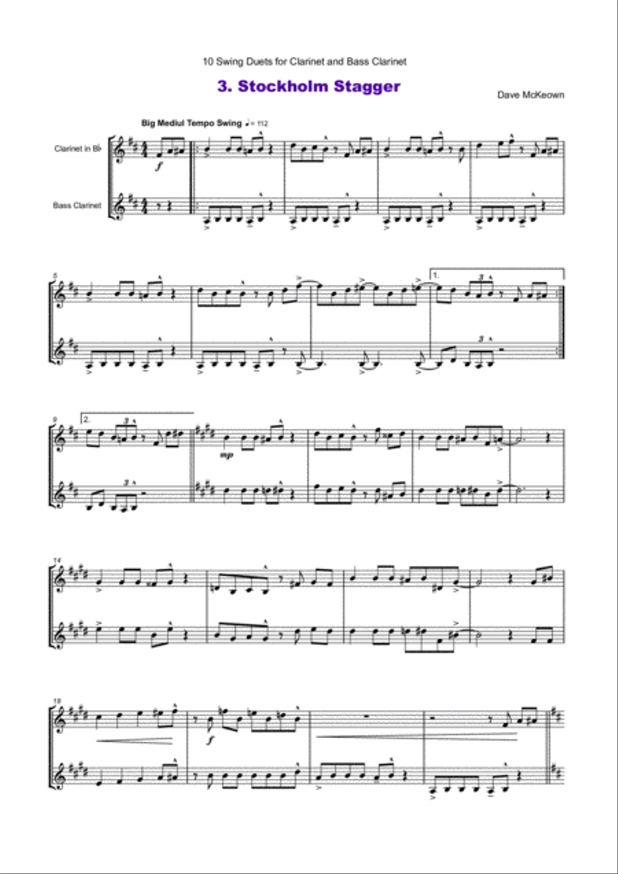 10 Swing Duets for Clarinet and Bass Clarinet Woodwind Duet scores gallery preview page 4