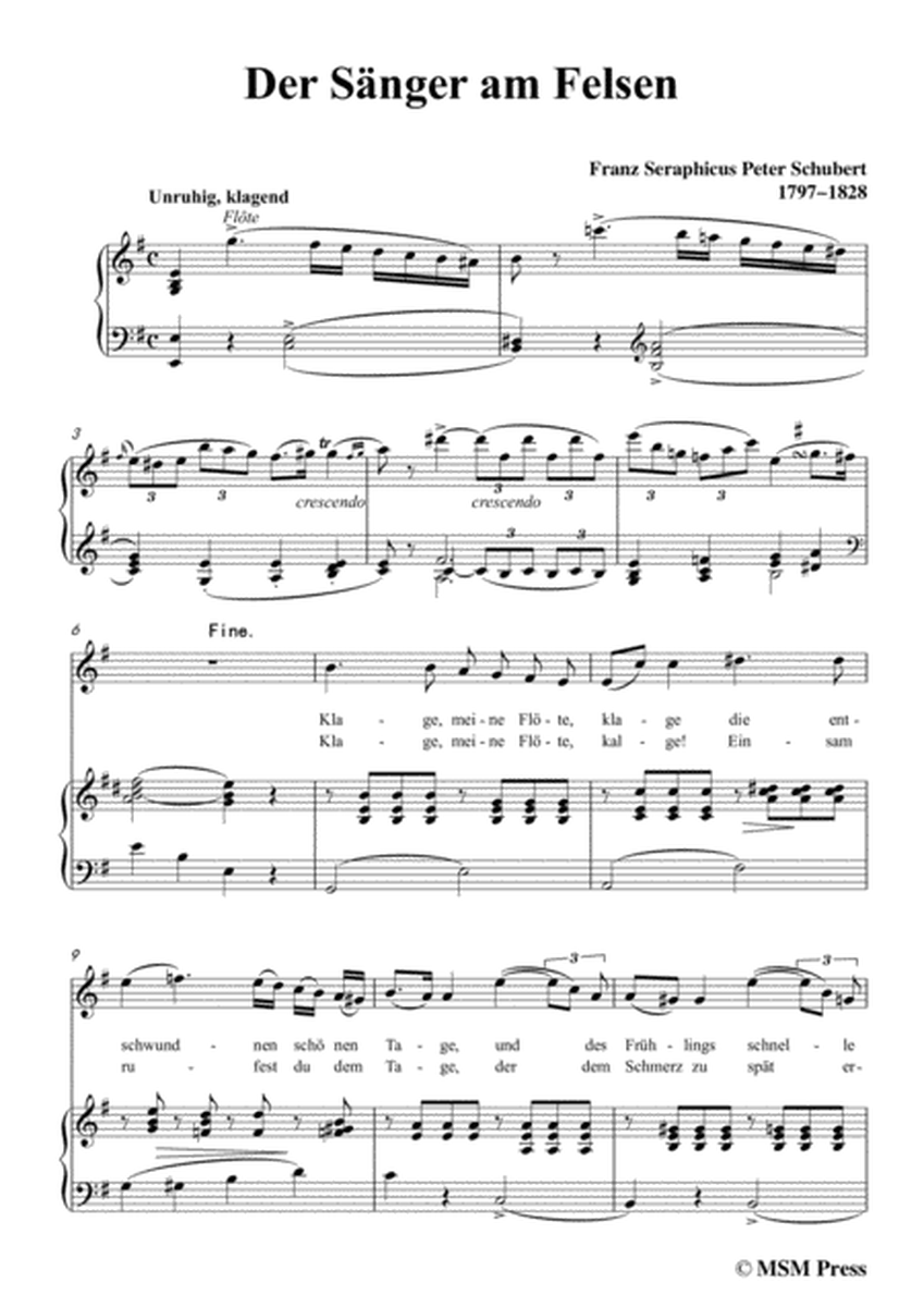 Schubert-Der Sänger am Felsen,in G Major,for Voice&Piano image number null