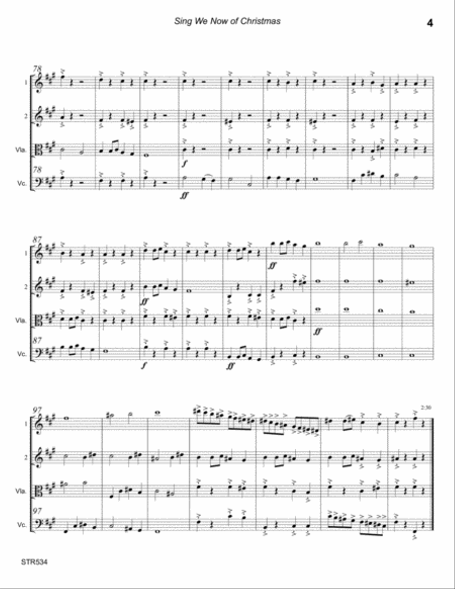 SING WE NOW OF CHRISTMAS arranged for STRING QUARTET (unaccompanied) A Cappella scores gallery preview page 4