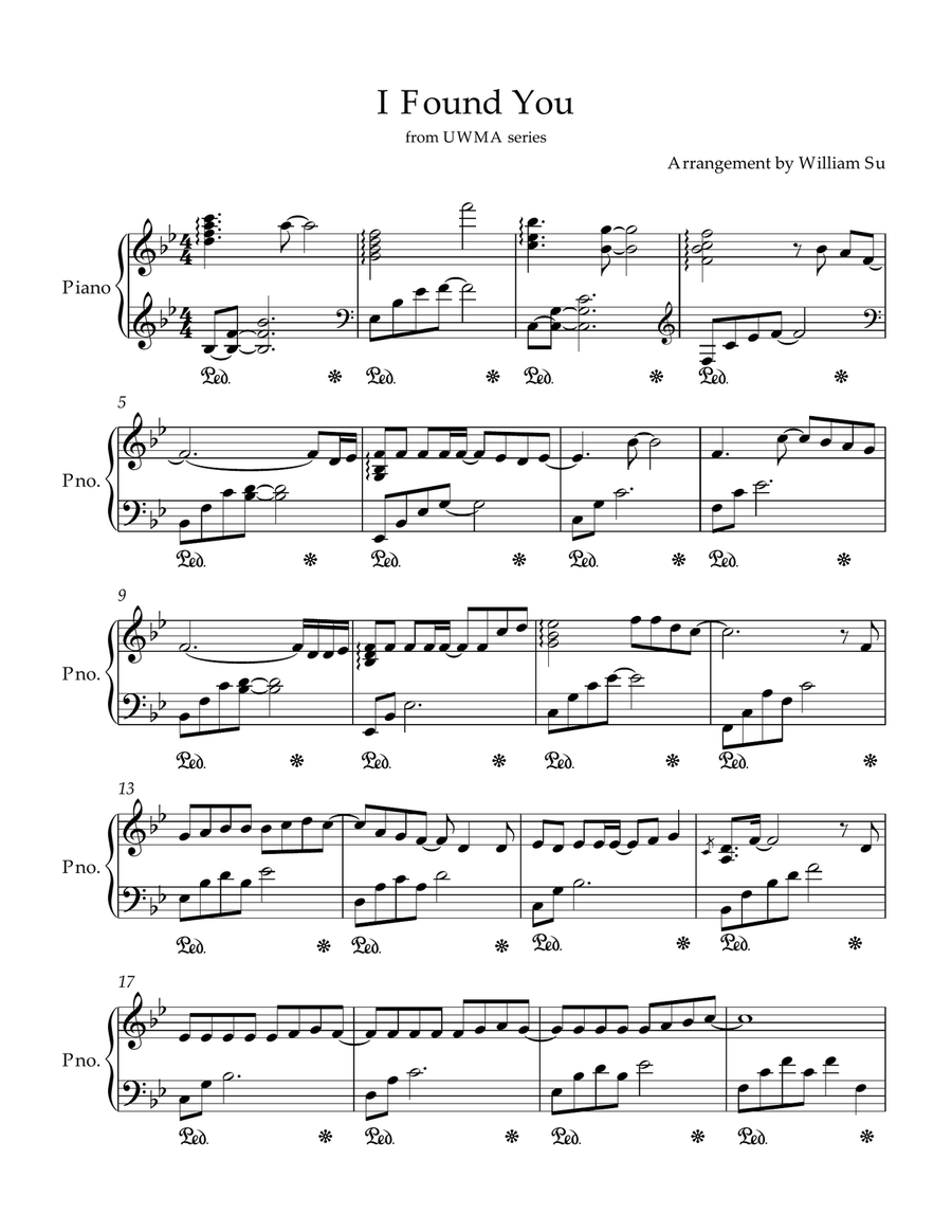 UWMA OST I Found You Piano Arrangement Piano, Vocal, Guitar scores gallery preview page 1