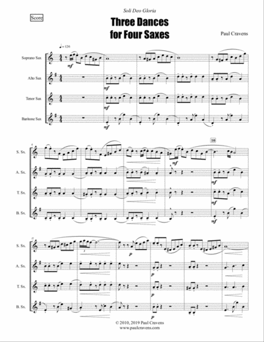 Three Dances for Four Saxes Saxophone Quartet scores gallery preview page 3