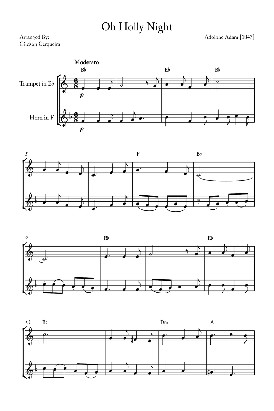Oh Holy night Brass Duet scores gallery preview page 1