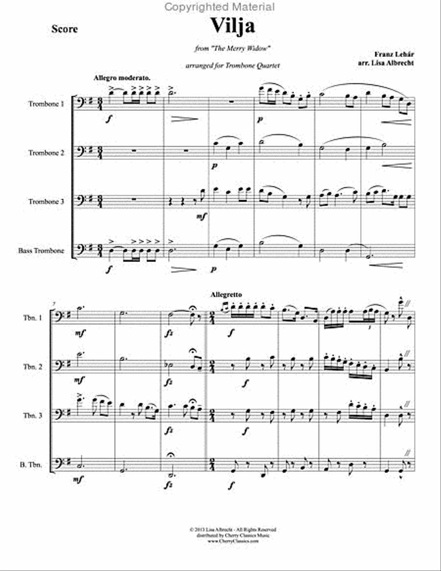Vilja from the Merry Widow for Trombone Quartet Trombone Quartet scores gallery preview page 2