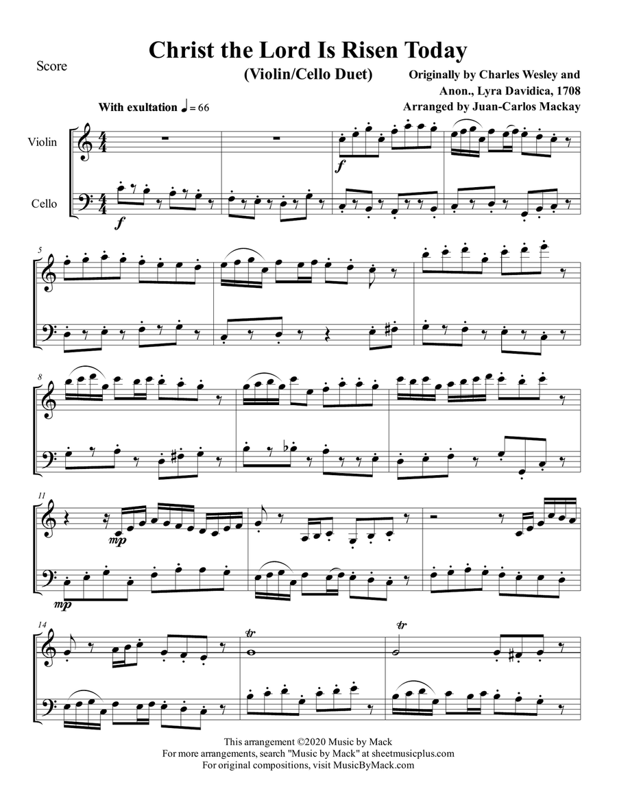 Christ the Lord is Risen Today (Violin and Cello) String Duet scores gallery preview page 2