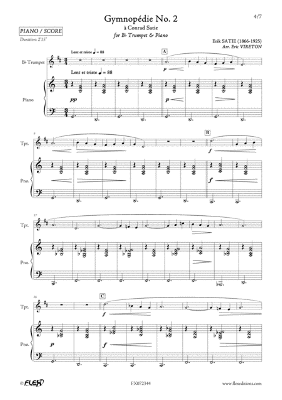 3 Gymnopedies B-Flat Trumpet scores gallery preview page 5