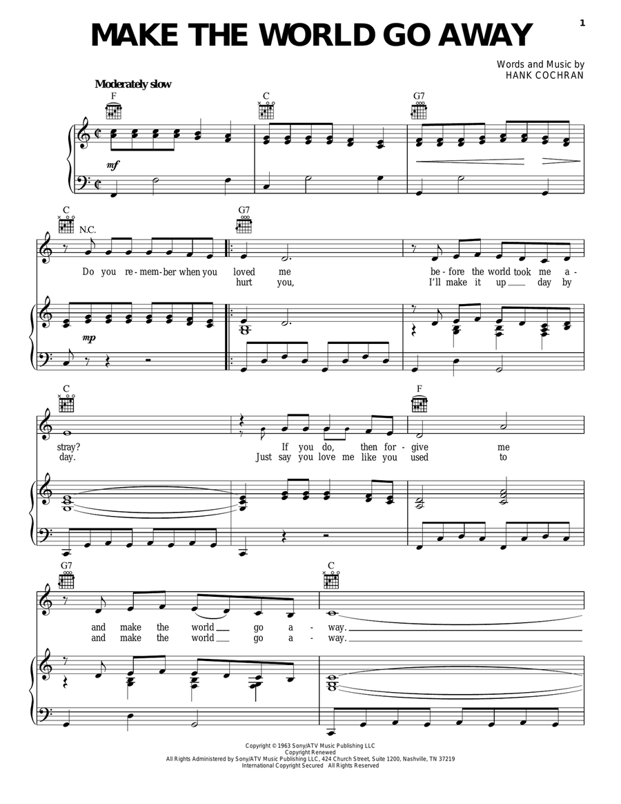 Make The World Go Away Piano, Vocal, Guitar scores gallery preview page 1