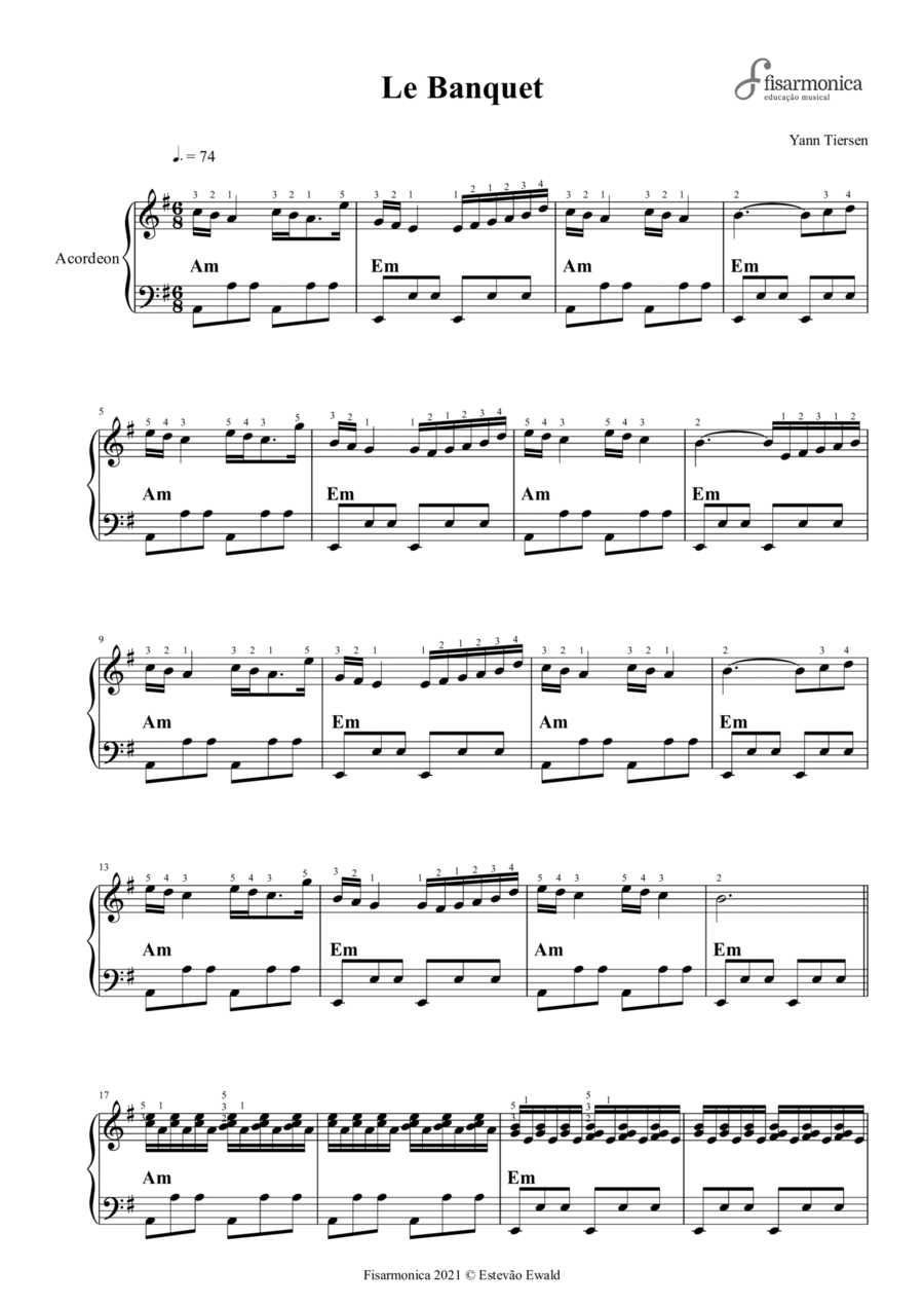 Le Banquet - Yann Tiersen | Partitura para Acordeon Easy Piano scores gallery preview page 1