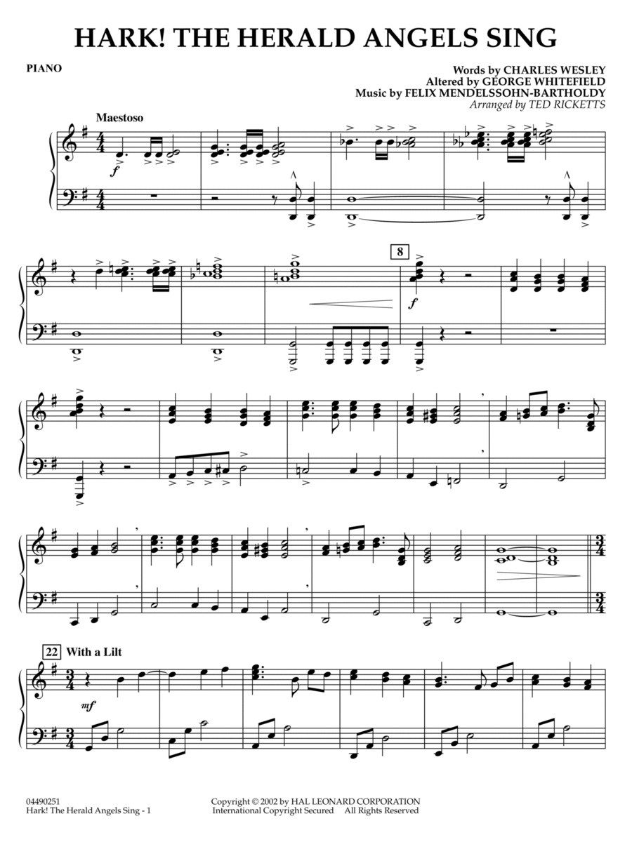 Hark! The Herald Angels Sing (arr. Ted Ricketts) - Piano Full Orchestra scores gallery preview page 1