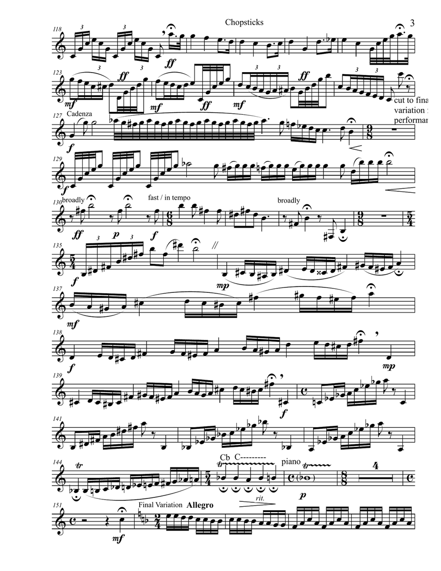 Theme and Variations on Chopsticks Trumpet Duet scores gallery preview page 3