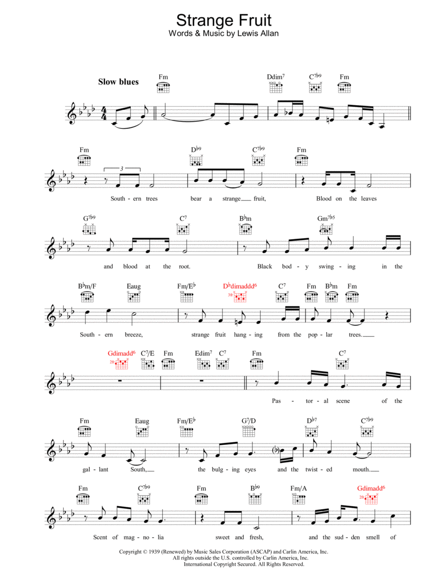 Strange Fruit Piano scores gallery preview page 1