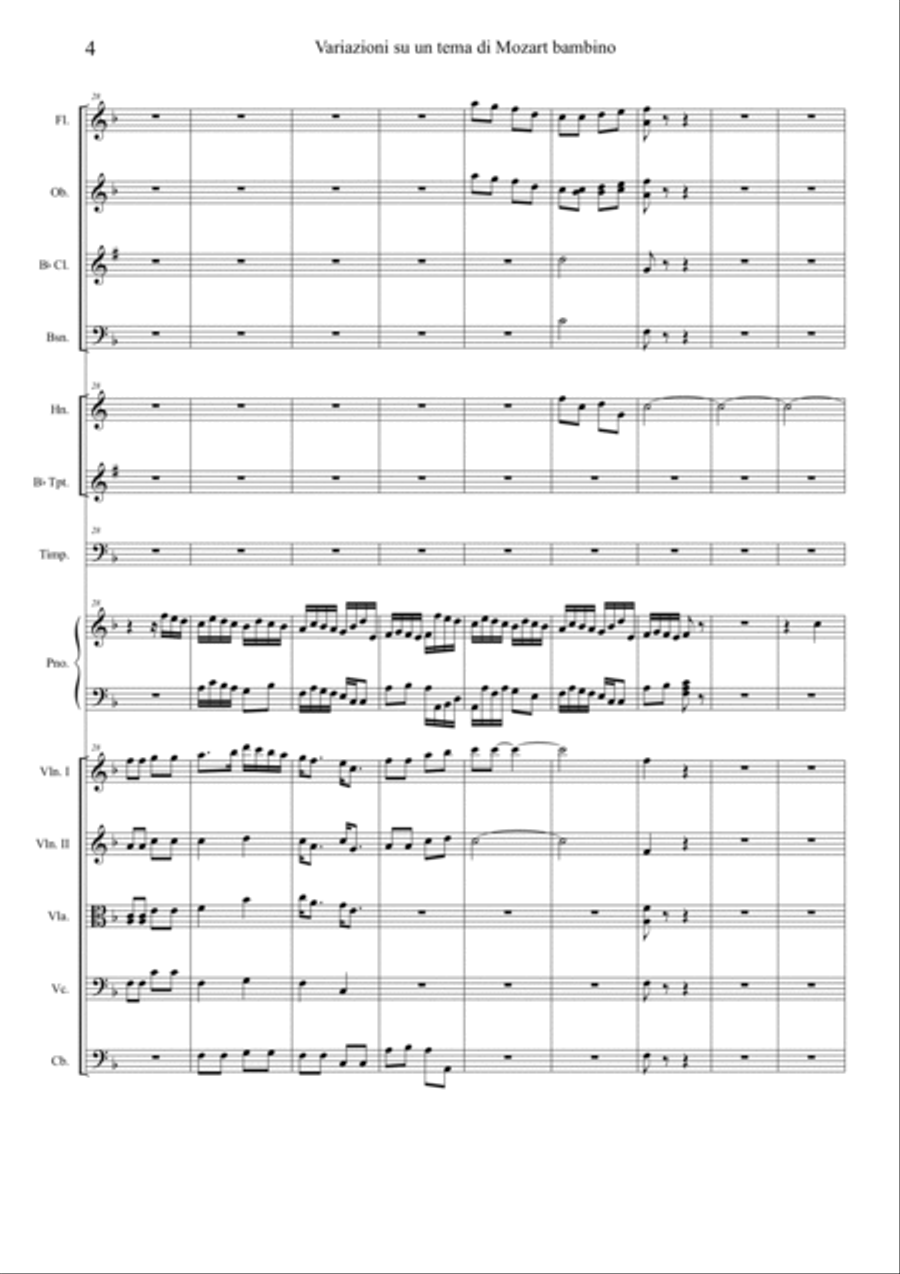 H. D'Andrea Variations on a theme by Mozart as a child for piano and orchestra. Small Ensemble scores gallery preview page 4