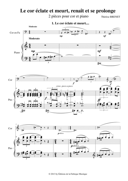 Thérèse Brenet : Le cor éclate et meurt, renaît et se prolonge for horn and piano