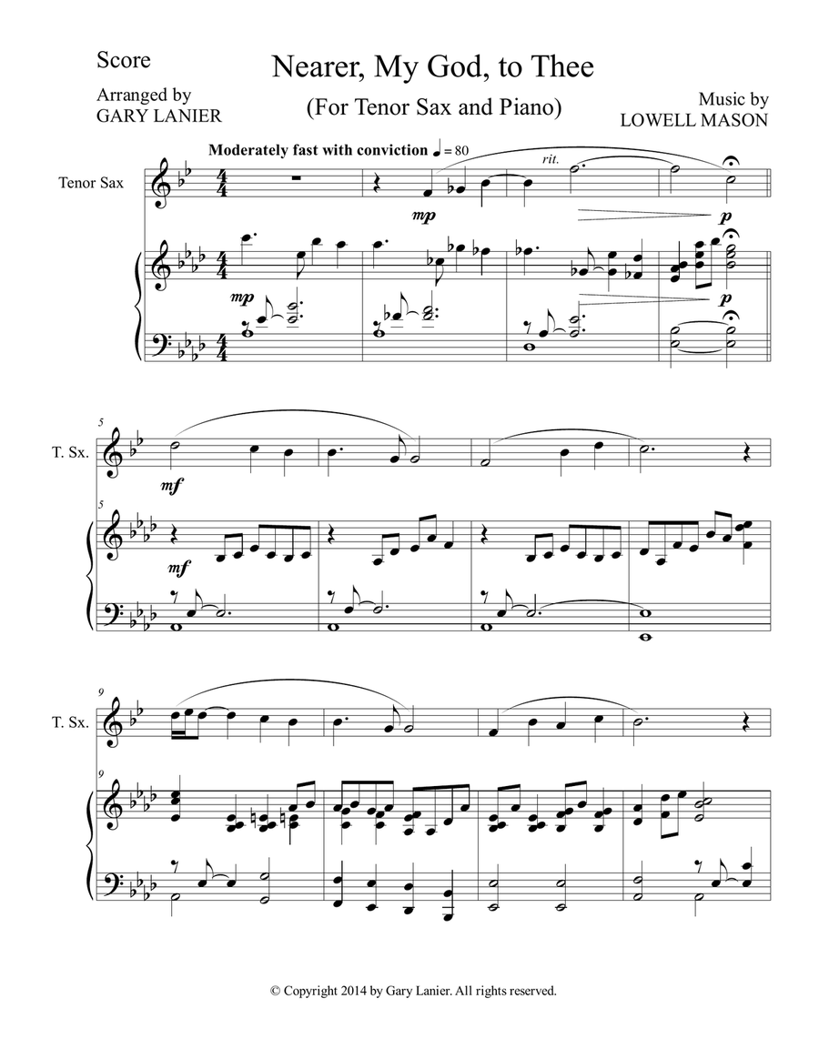 NEARER, MY GOD, TO THEE (Duet– Tenor Sax/Piano with Score and Instrument Part) Woodwind Duet scores gallery preview page 1