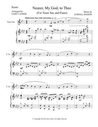 NEARER, MY GOD, TO THEE (Duet– Tenor Sax/Piano with Score and Instrument Part)