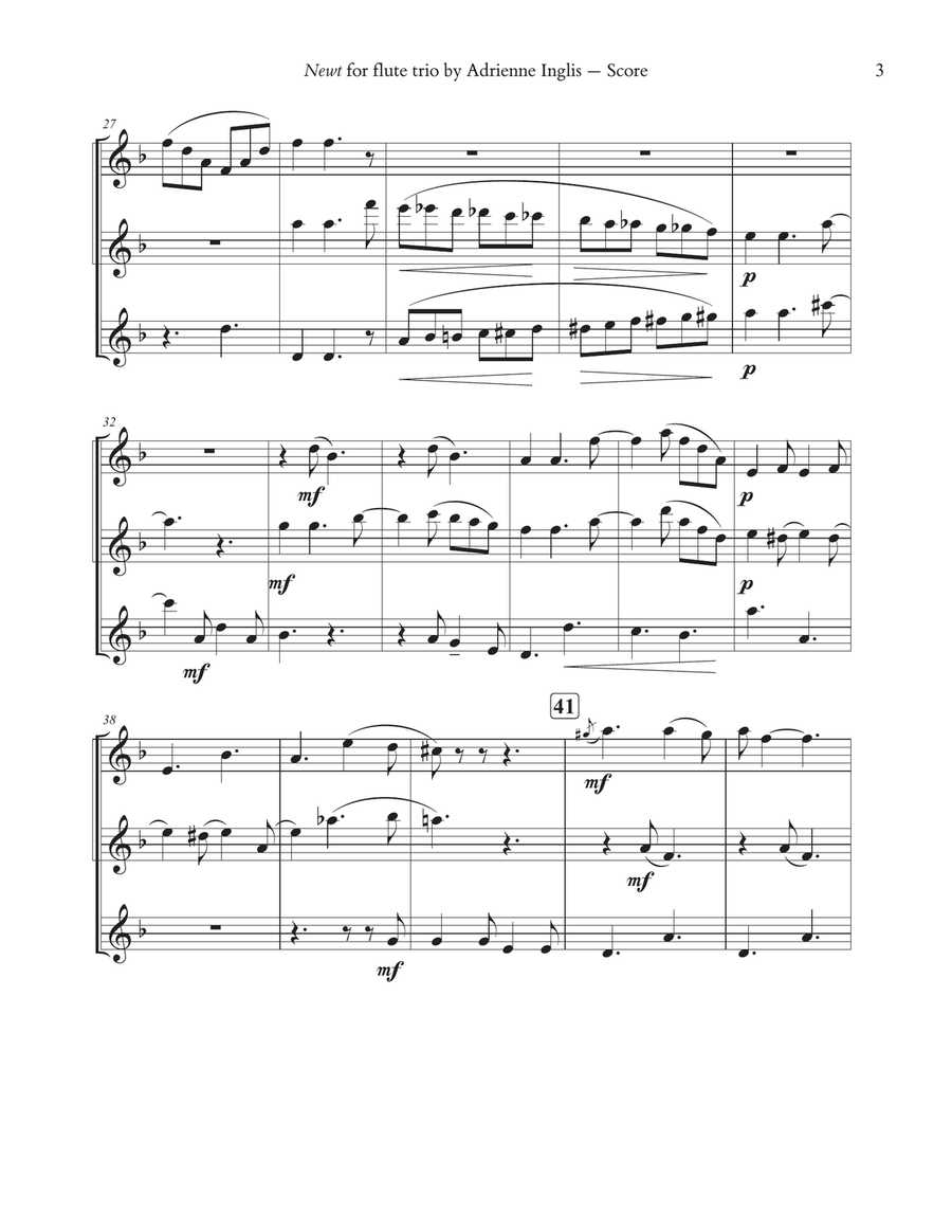 Newt for flute trio (2 C flutes and bass or 3 C flutes) Woodwind Trio scores gallery preview page 3