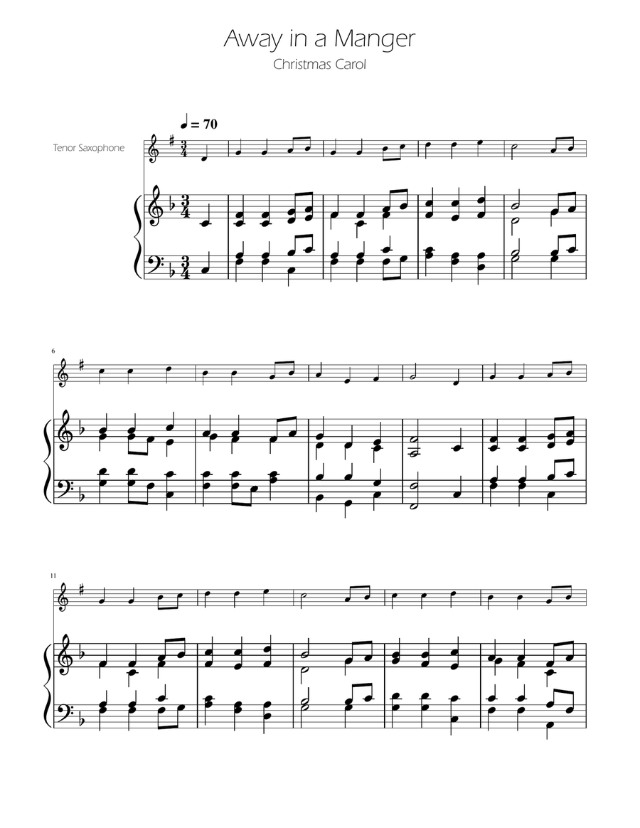 Away in a Manger - Tenor Sax Solo w/ Piano