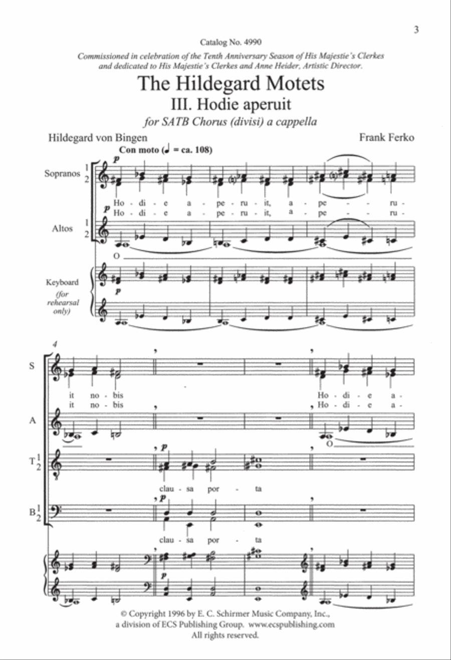 The Hildegard Motets: 3. Hodie aperuit Divisi scores gallery preview page 3