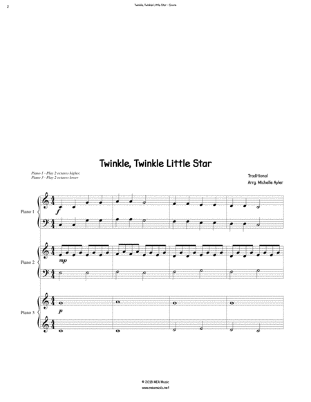Twinkle, Twinkle Little Star Piano Trio (1 Piano, 6 Hands) image number null