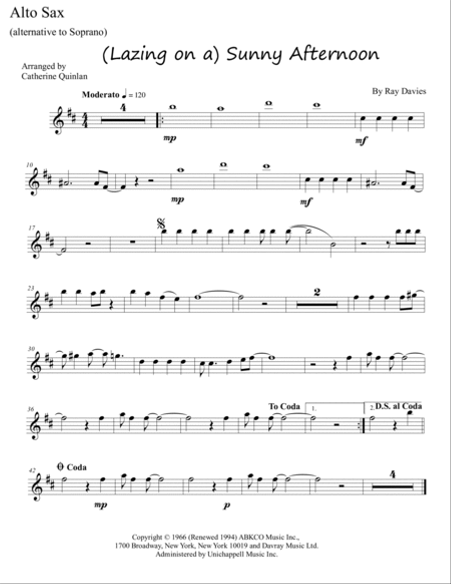 Sunny Afternoon Sunny Afternoon Saxophone Quartet scores gallery preview page 5