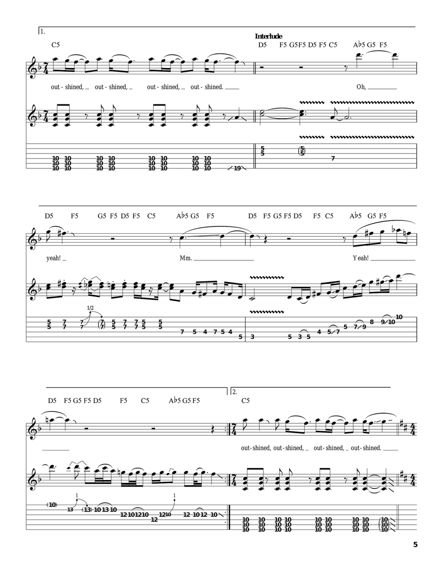 Outshined Acoustic Guitar scores gallery preview page 5
