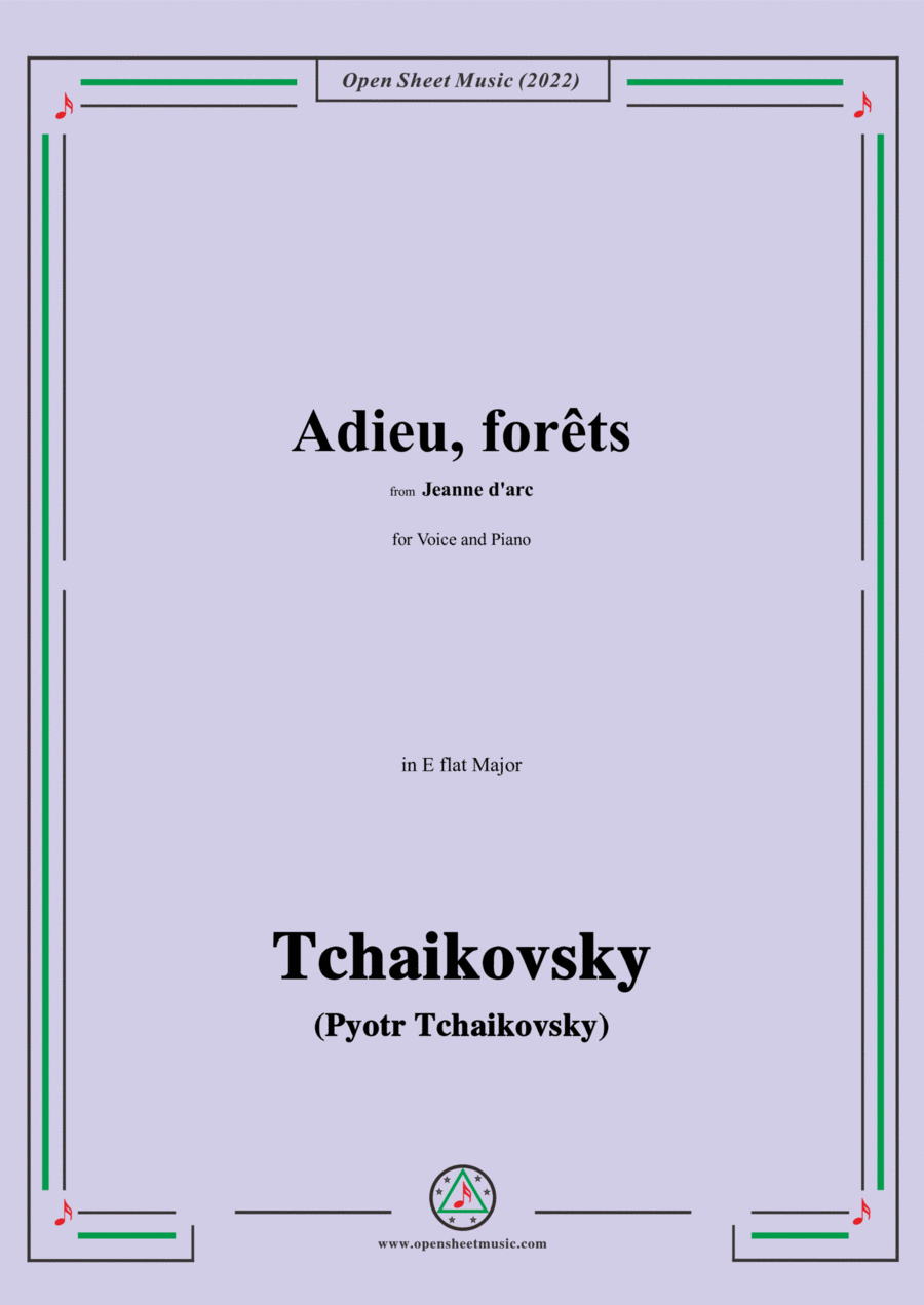 Tchaikovsky-Adieu,forêts,from Jeanne D'arc,in E flat Major,for Voice and Pinao Voice scores gallery preview page 1