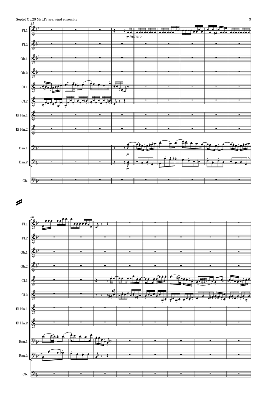 Beethoven: Septet Op.20 IV. Tema con Variazioni - wind dectet/bass Large Ensemble scores gallery preview page 3