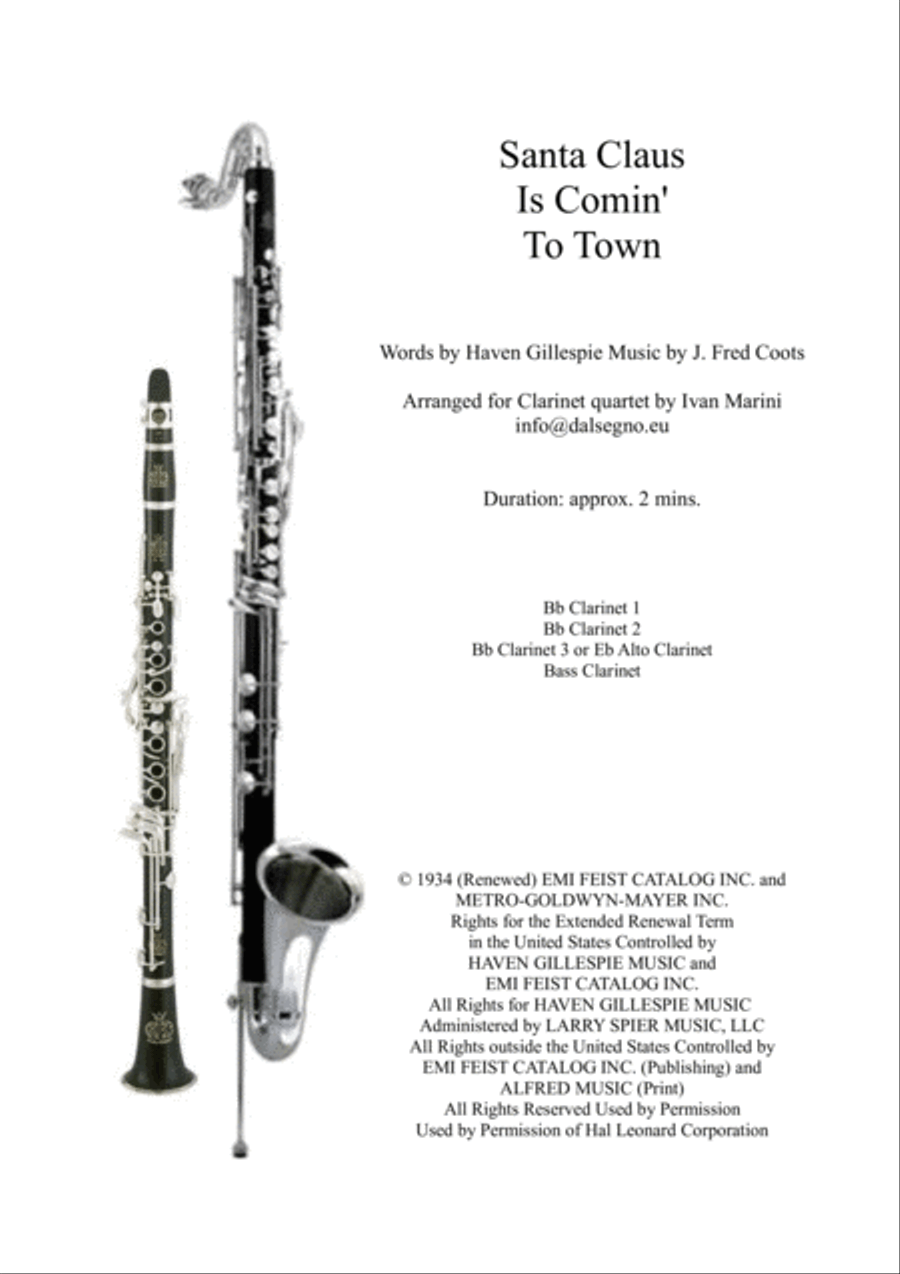 Santa Claus Is Comin' To Town Woodwind Quartet scores gallery preview page 1